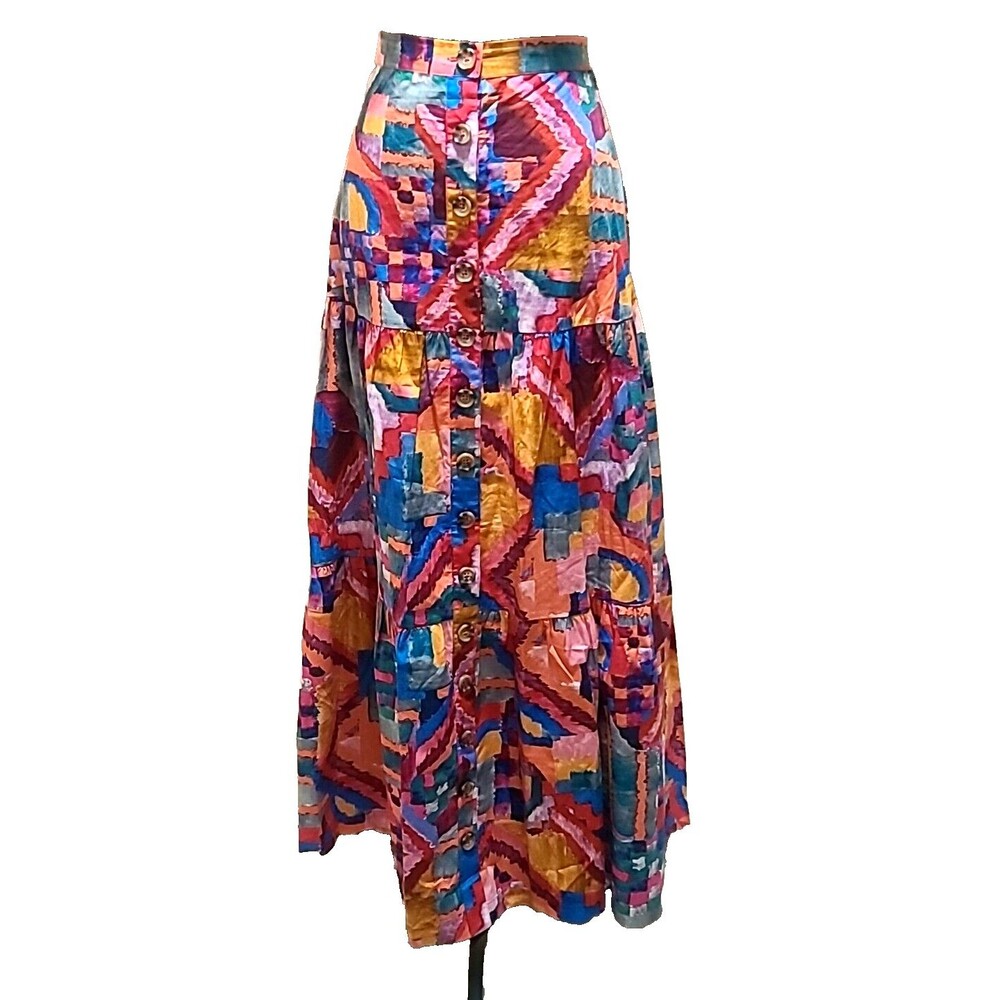 Johnny Was Summer Daydream Maxi Cotton Poplin Skirt XL NEW Beachy BOHO Rainbow - Picture 2 of 8